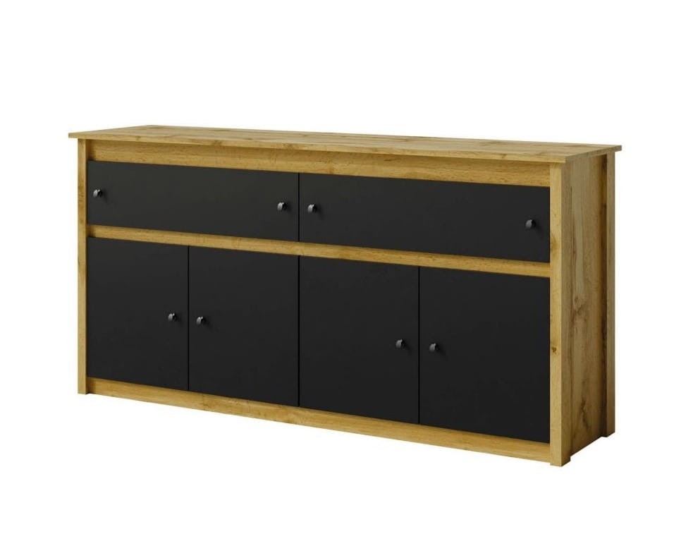Komoda 160 LUNA LN-6 szerokość 167 cm drzwi szuflady kolor czarny + dąb wotan