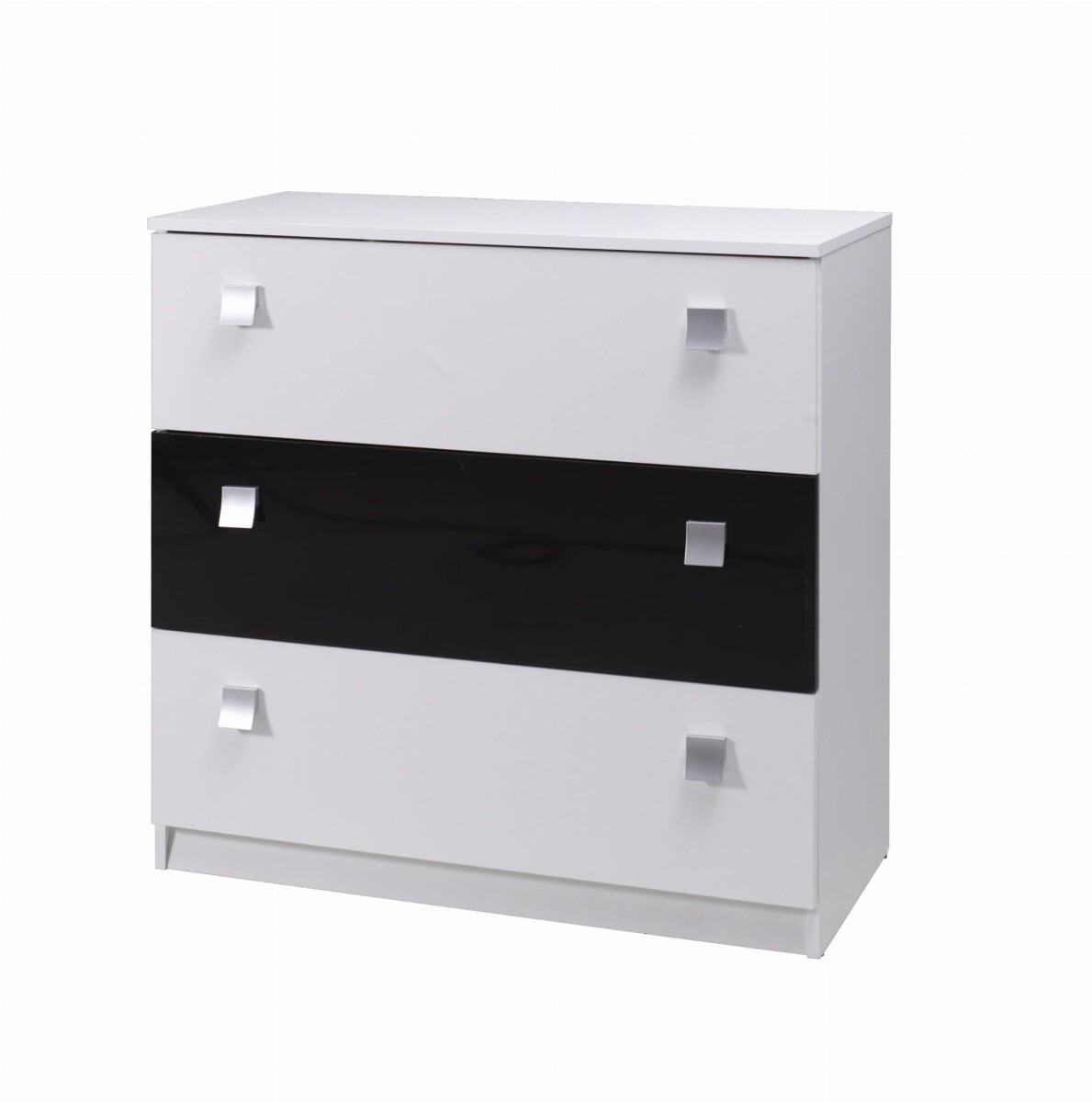 Komoda LUX Stripes Biała Czarny Do Sypialni Salonu Trzy Szuflady Mała 92 cm.jpg