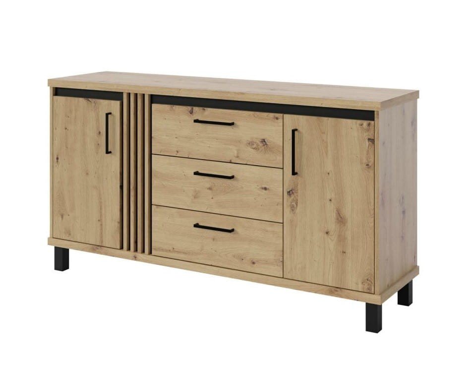 Komoda 150 NADIA ND-7 szerokość 153 cm drewniane nóżki szuflady kolor dąb artisan + czarny