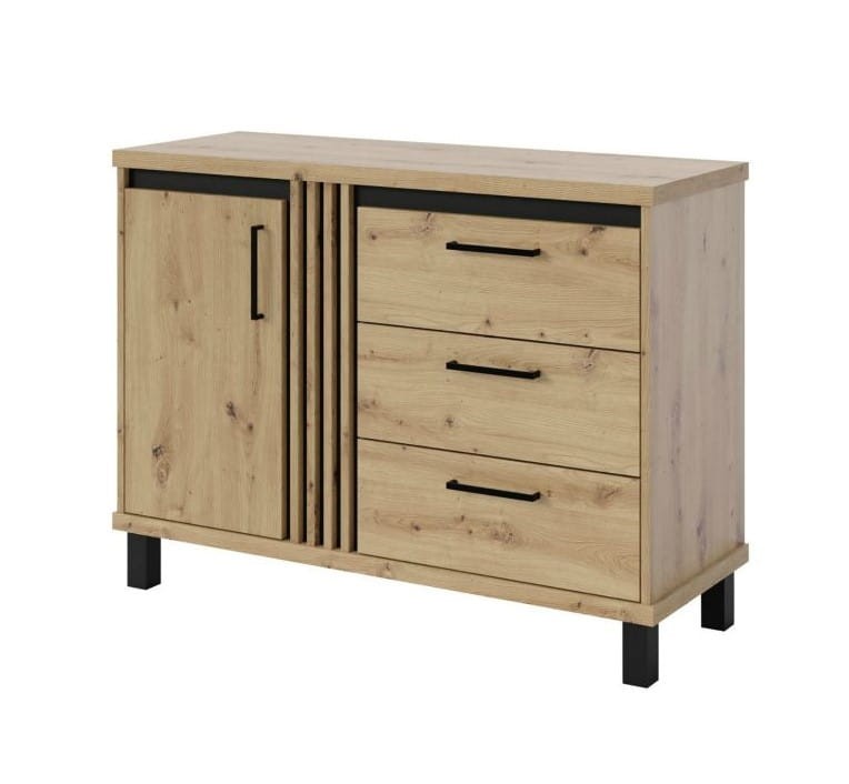 Komoda 110 NADIA ND-8 szerokość 112 cm drzwi szuflady loft kolor dąb artisan + czarny