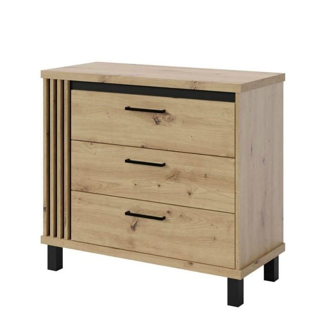 Komoda 90 NADIA ND-10 szerokość 92 cm szuflady styl loft kolor dąb artisan + czarny