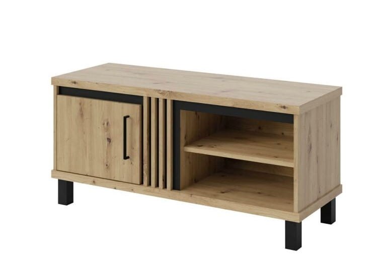 Szafka RTV 110 NADIA ND-12 szerokość 112 cm drzwi półka industrialna kolor dąb artisan + czarny