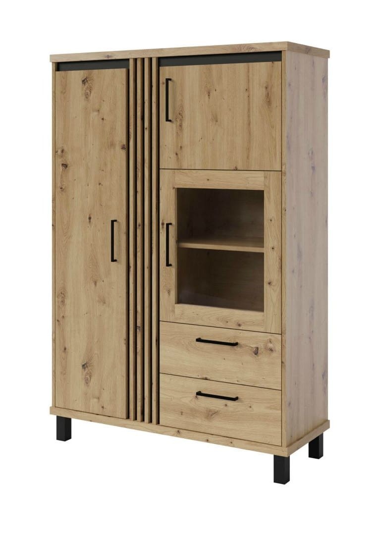 Witryna niska NADIA ND-5 szerokość 112 cm na nóżkach meble loft kolor dąb artisan + czarny