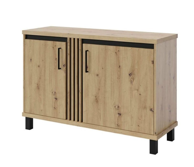 Komoda 120 NADIA ND-9 szerokość 122 cm drzwi półki kolor dąb artisan + czarny