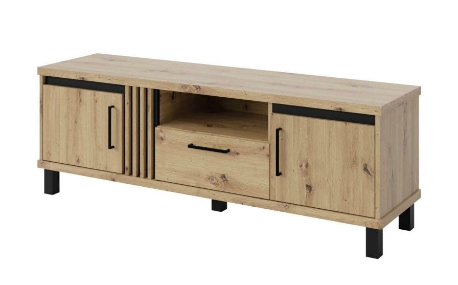 Szafka RTV 150 NADIA ND-11 szerokość 153 cm drzwi szuflada loft kolor dąb artisan + czarny