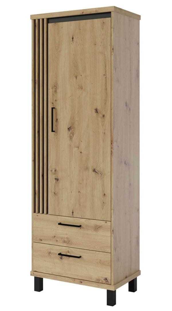 Regał pełny NADIA ND-3 szerokość 67 cm drzwi szuflady wysoki kolor dąb artisan + czarny