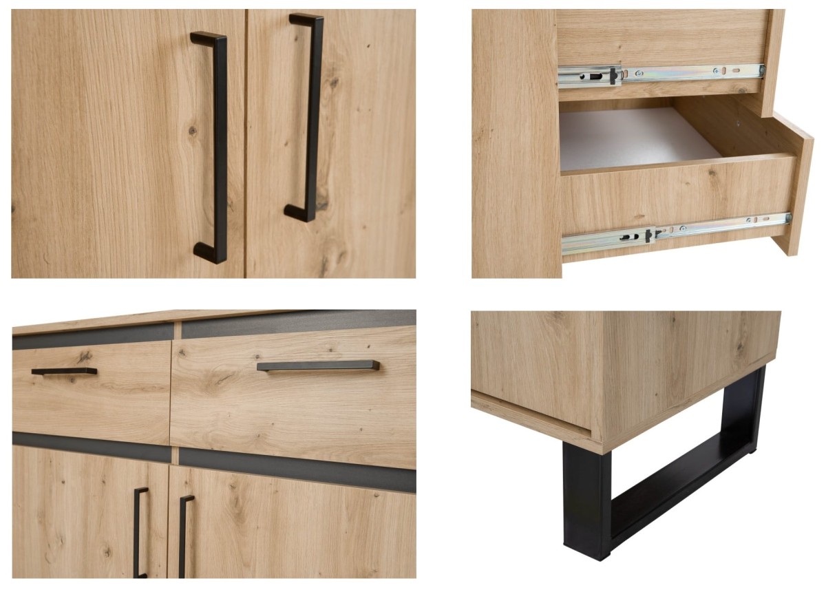 Regał 60 otwarty NEWADA NW-5 szerokość 60 cm wysoki półki szuflady kolor dąb artisan detale