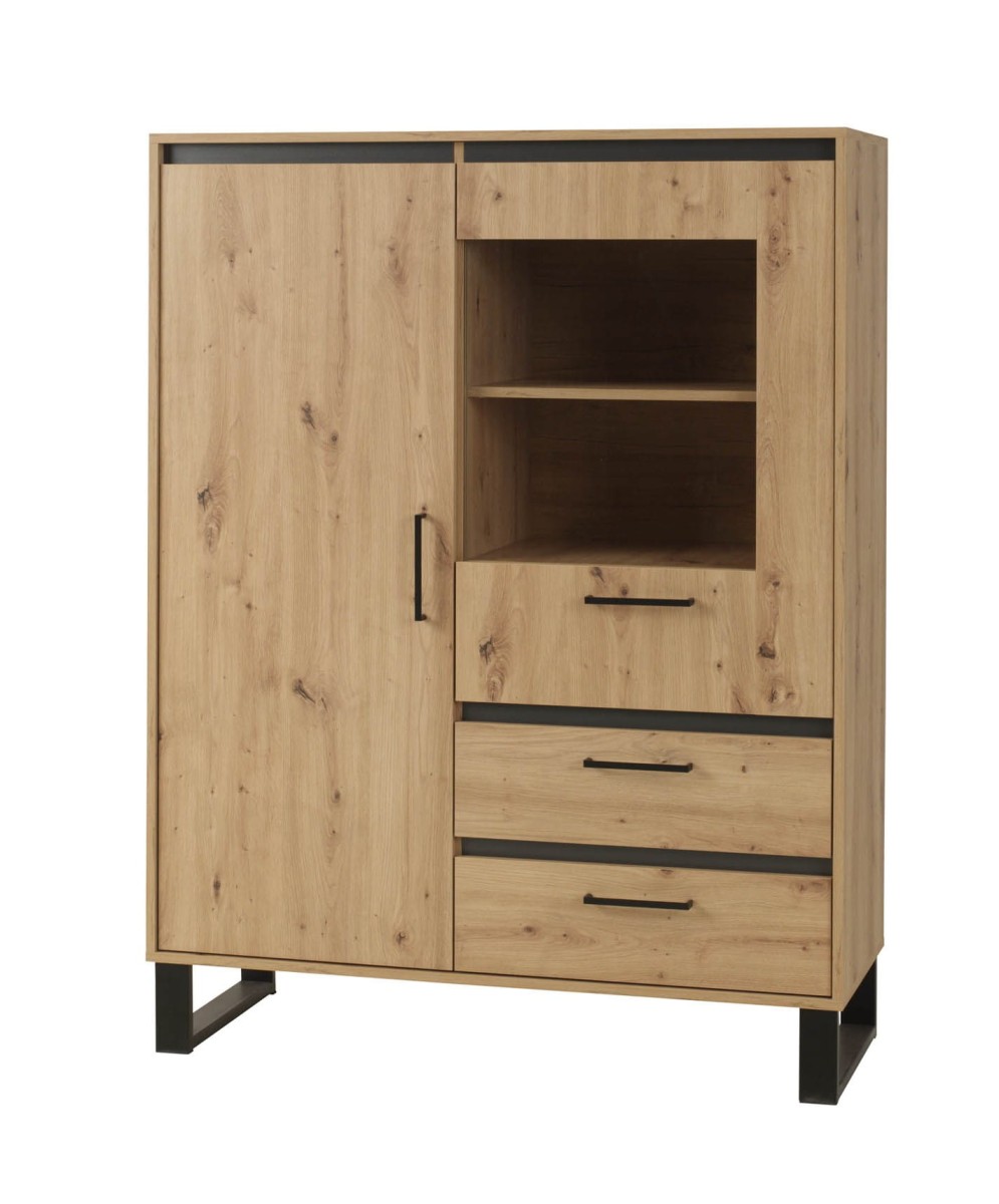 Witryna 115 NEWADA NW-6 szerokość 115 cm drzwi szuflady kolor dąb artisan