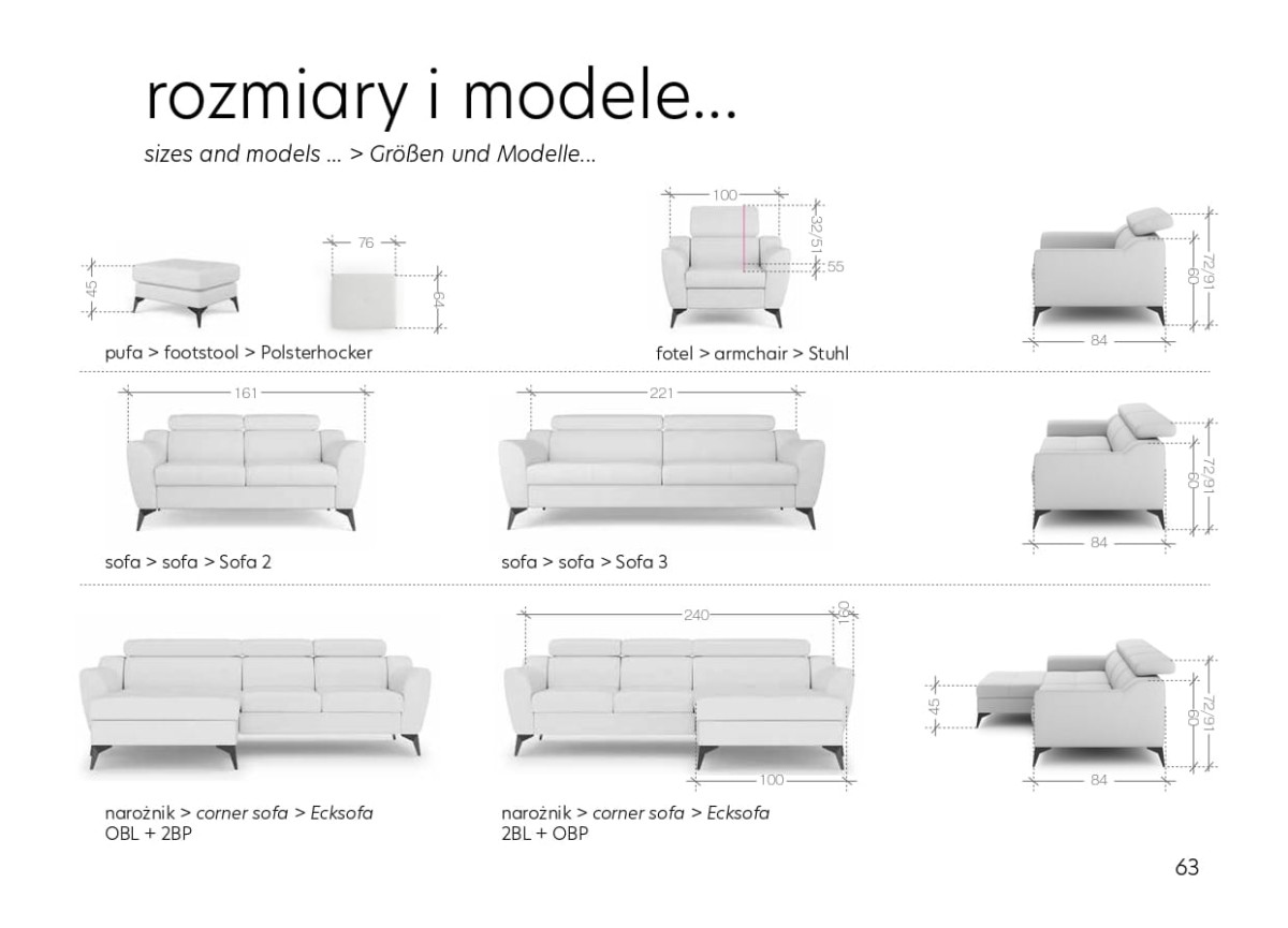 Zdjęcie Wymiarów Kolekcja Mebli PESCARA