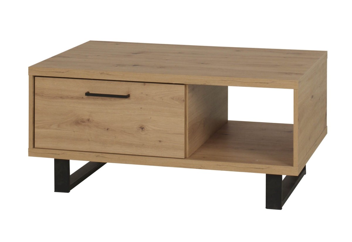 Ława 105 x 65 NEWADA NW-14 stolik kawowy szuflada metalowe nóżki kolor dąb artisan