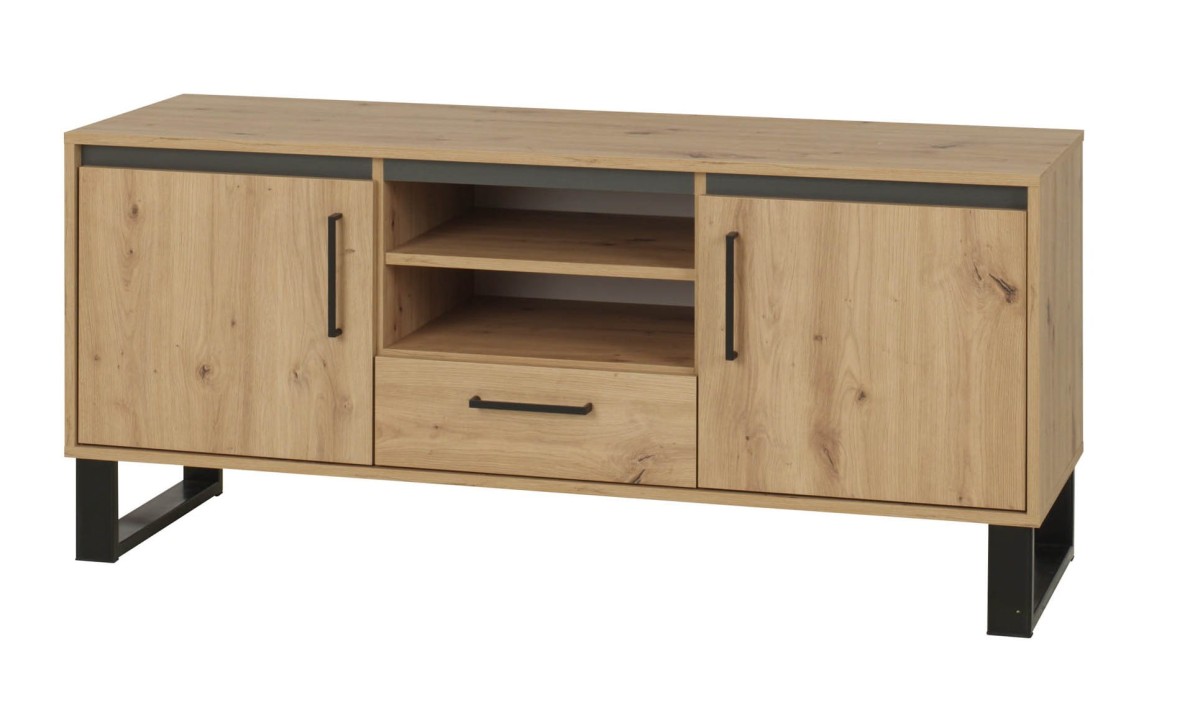 Szafka RTV 140 NEWADA NW-13 szerokość 140 cm drzwi szuflada nóżki kolor dąb artisan