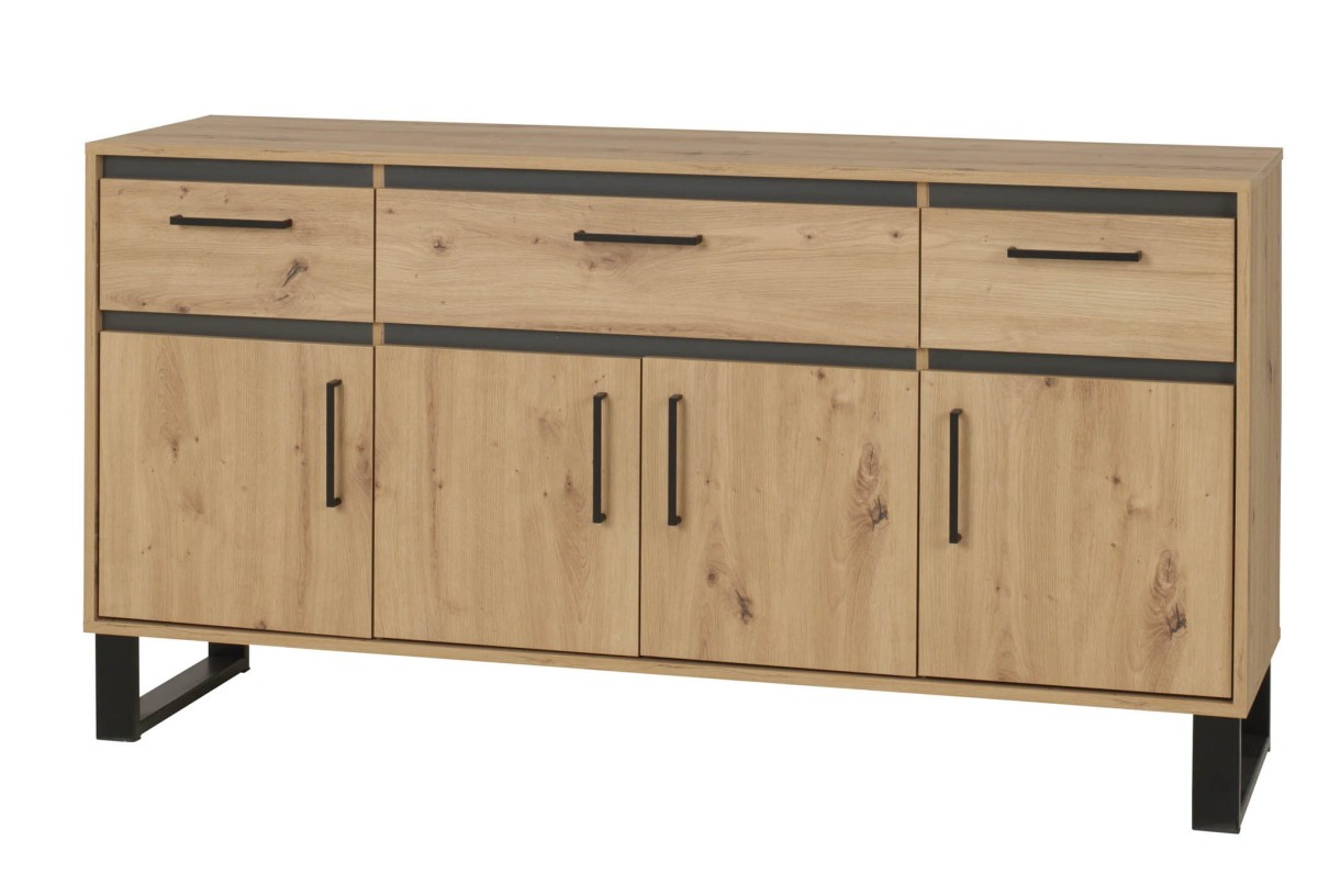 Komoda 160 NEWADA NW-8 szerokość 160 cm metalowe nóżki drzwi szuflady dąb artisan