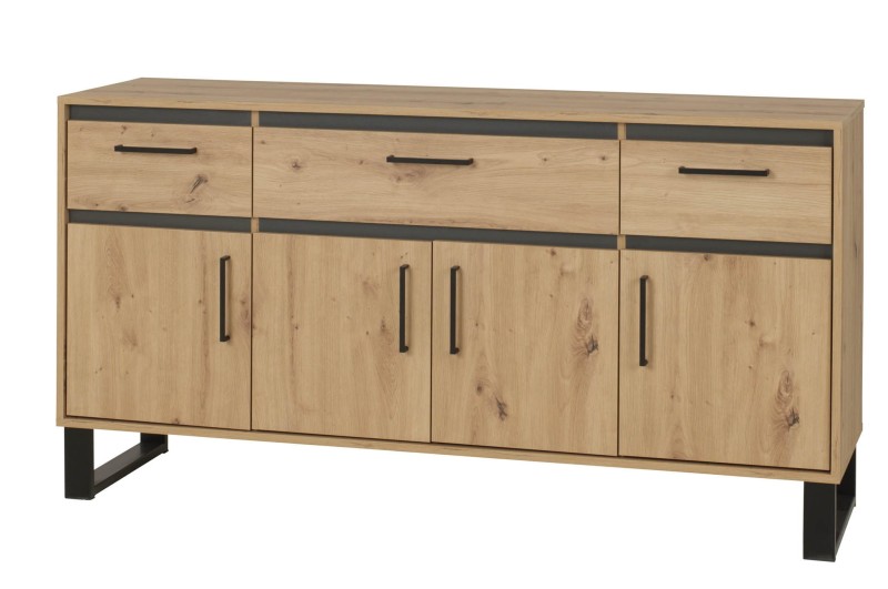 Komoda 160 NEWADA NW-8 szerokość 160 cm metalowe nóżki drzwi szuflady dąb artisan