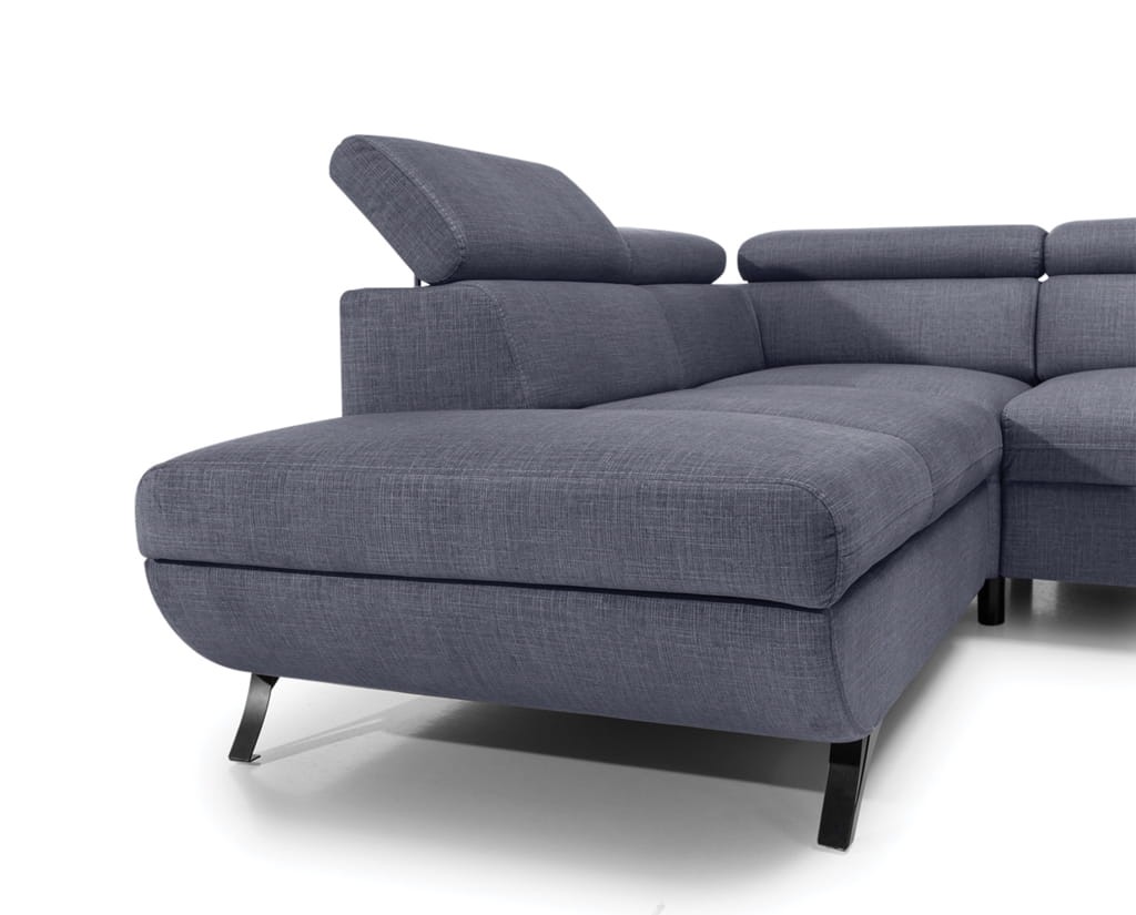 Zdjęcie Prezentujące Szezlong w Nowoczesnym Narożniku ARATTA 265 cm z Regulowanymi Zagłówkami