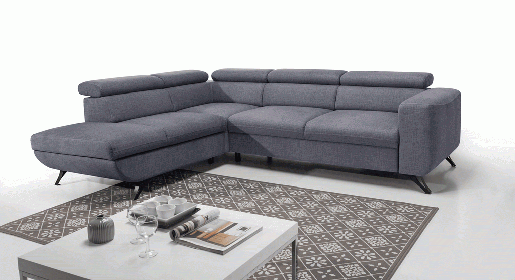 Nowoczesny Narożnik ARATTA 265 cm z Regulowanymi Zagłówkami w Minimalistycznej Aranżacji