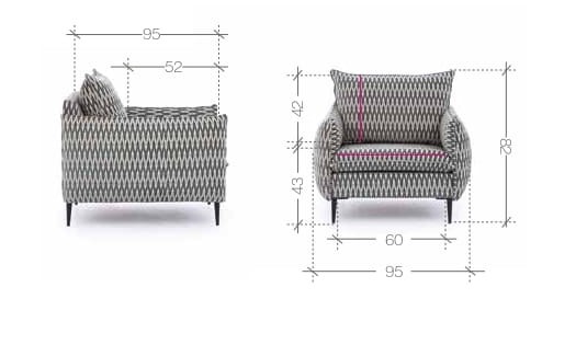 Zdjęcie wymiarów Fotel TROSINI we Wzory