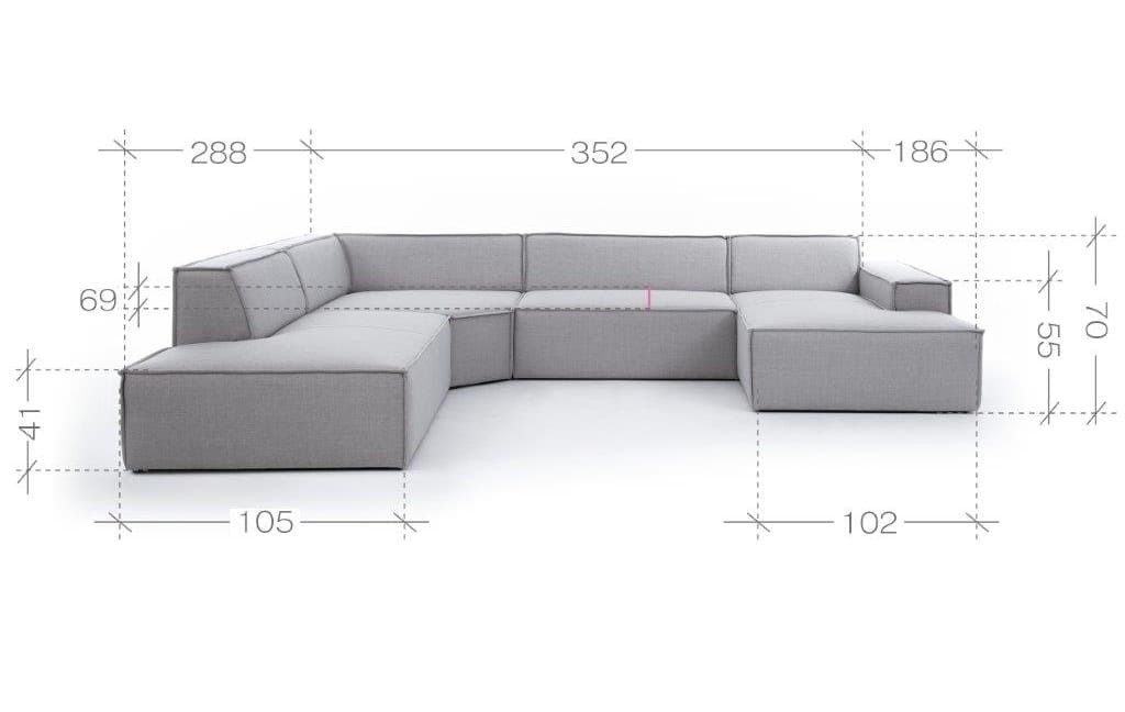 Zdjęcie Wymiarów Modułowy Narożnik XL FONDY 352 cm w Kształcie "U"