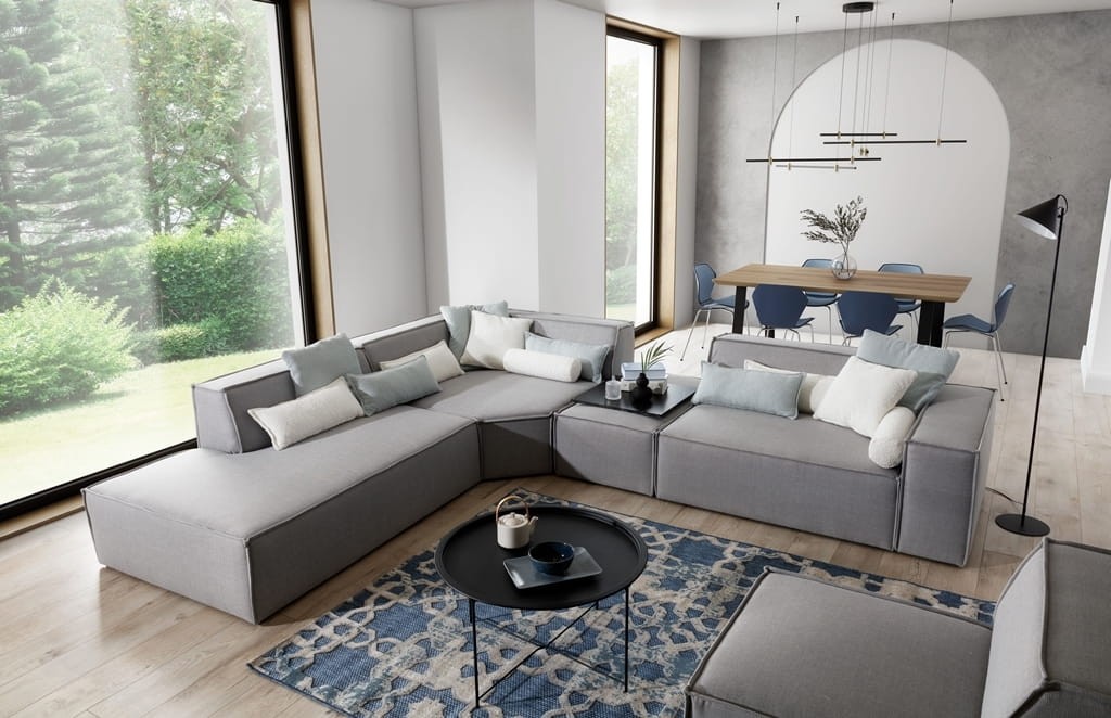 Modułowy Narożnik FONDY 338 cm z Pufą Modułowy w Salonie