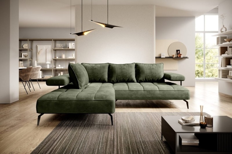 Narożnik MONTELLA L Funkcja spania Regulowane siedzisko Nowoczesny Funkcjonalny Tkaniny do wyboru Lewy