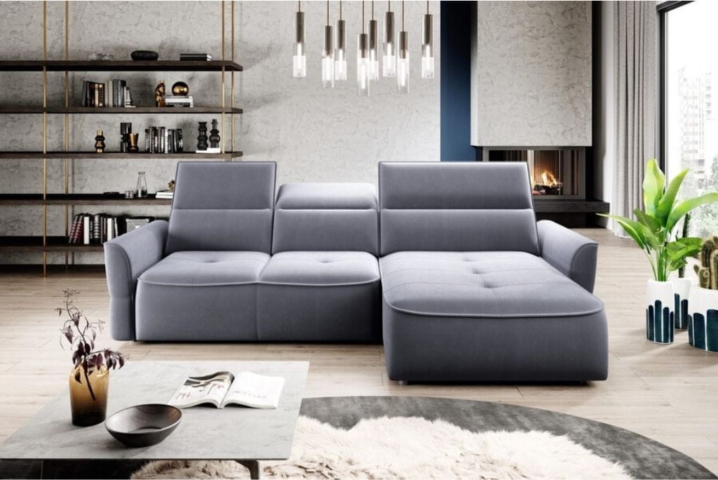 Narożnik MURILLO MINI Funkcja spania Pojemnik na pościel Nowoczesny Funkcjonalny Tkaniny do wyboru Prawy