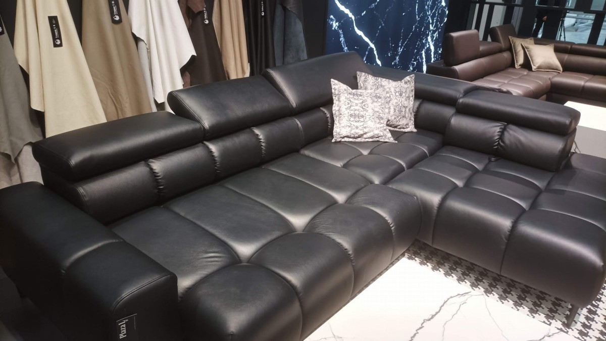 Narożnik PLAZA L elektryczna regulacja głębokości siedziska, regulowane zagłówki Regulowane oparcie Funkcja Relaks do pokoju salonu skóra naturalna