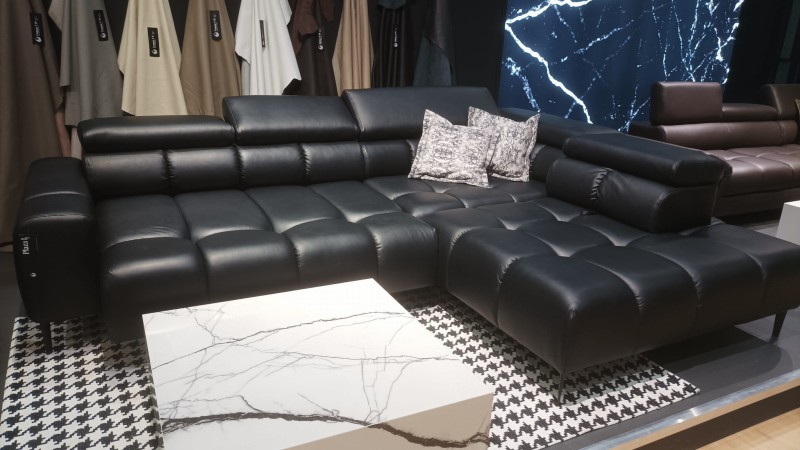 Narożnik PLAZA L elektryczna regulacja głębokości siedziska, regulowane zagłówki Regulowane oparcie Funkcja Relaks Relax do pokoju salonu skóra naturalna