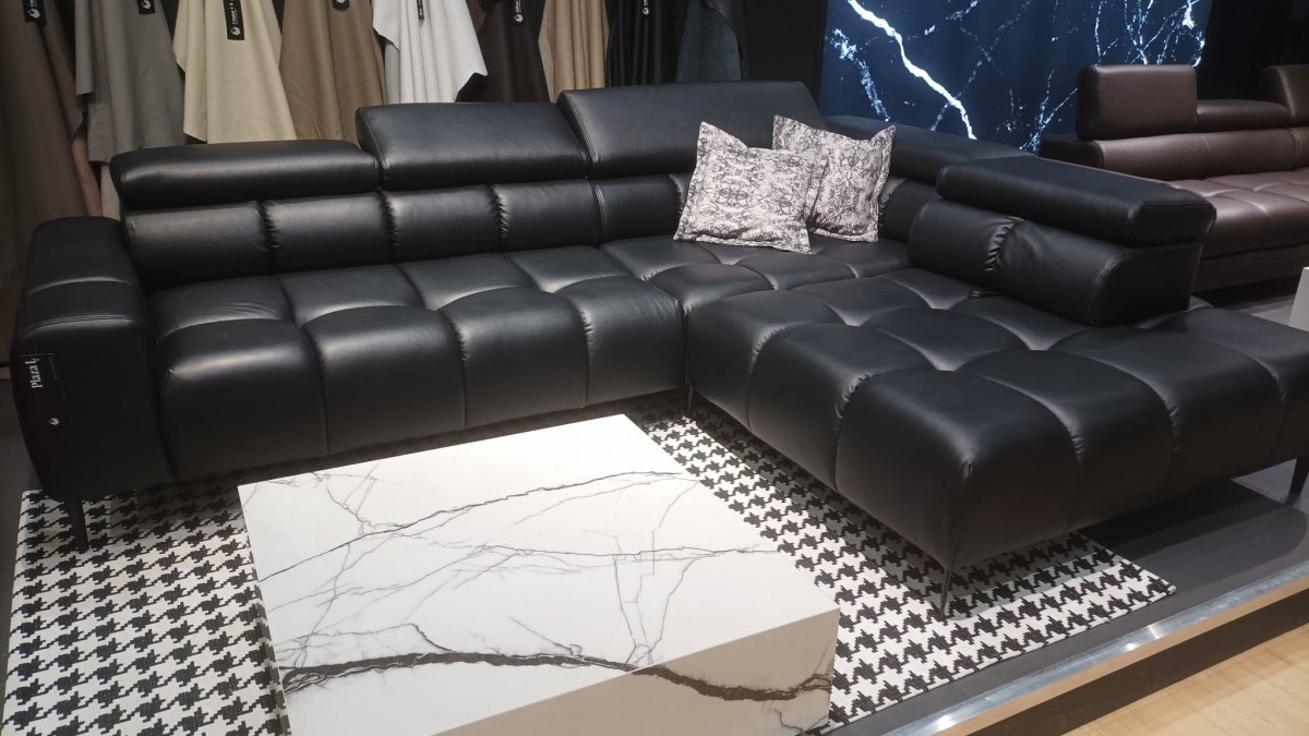 Narożnik PLAZA L Skóra Naturalna Elektrycznie Wysuwane Siedzisko Funkcja Relax