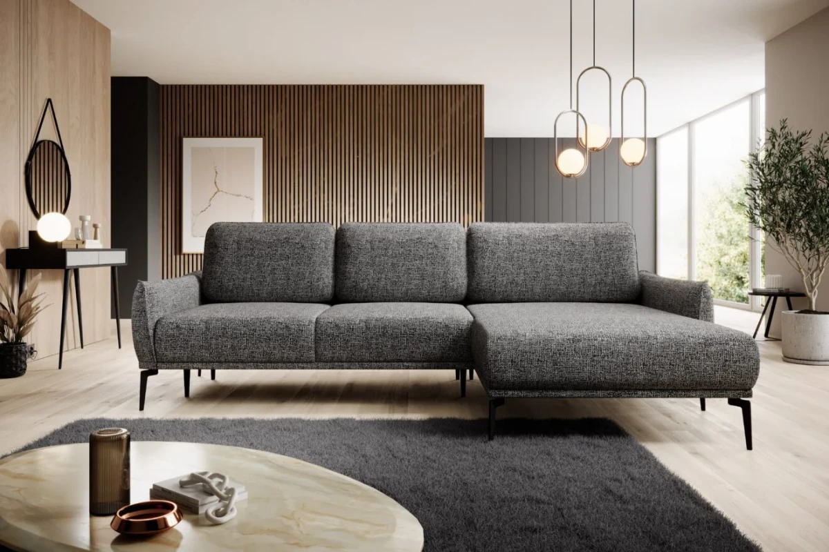 Narożnik STORM MINI Nowoczesny Przesuwane oparcie Tkaniny do wyboru Funkcjonalny Prawy