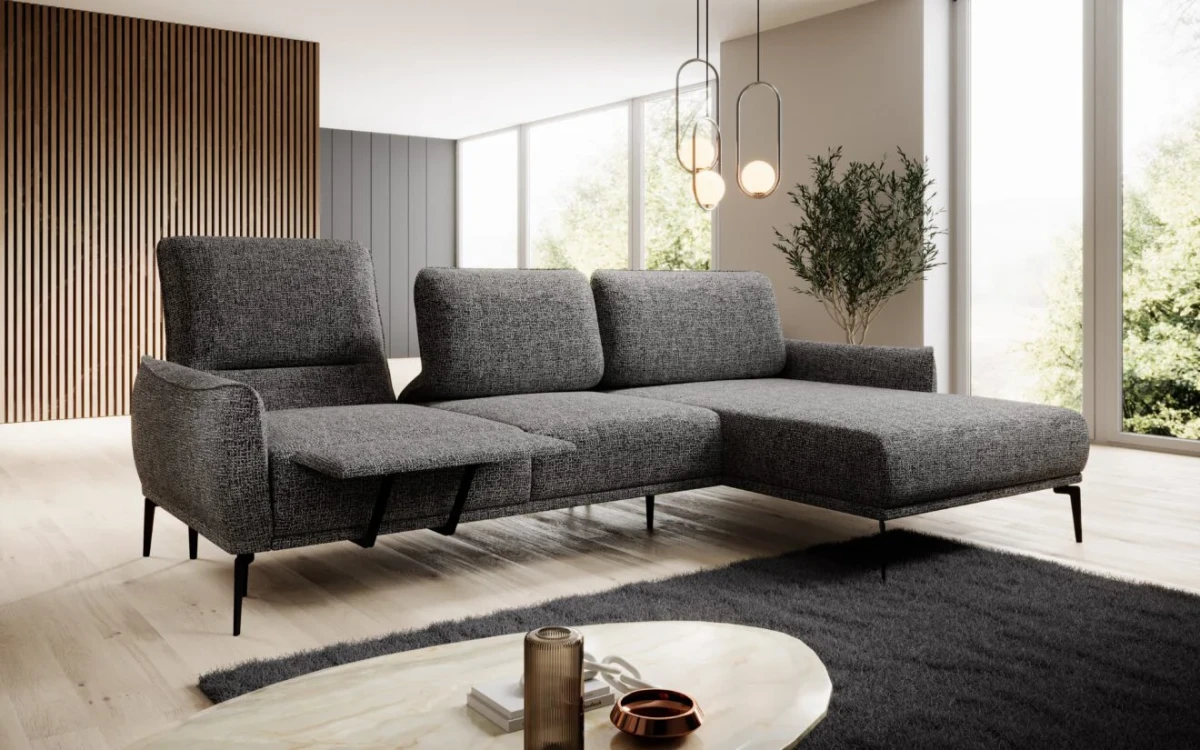 Narożnik STORM MINI Nowoczesny Przesuwane oparcie Tkaniny do wyboru Funkcjonalny