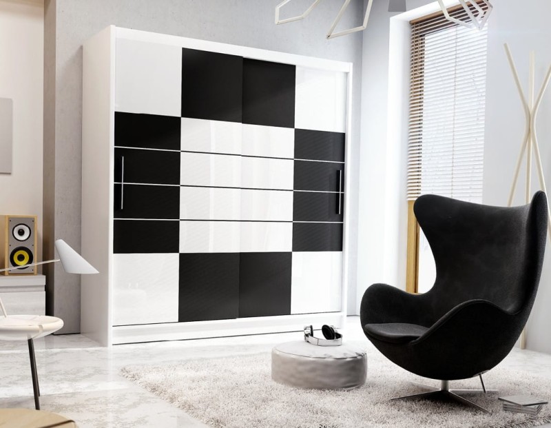 Szafa przesuwna ARUBA 203 drążek półki biały / czarny