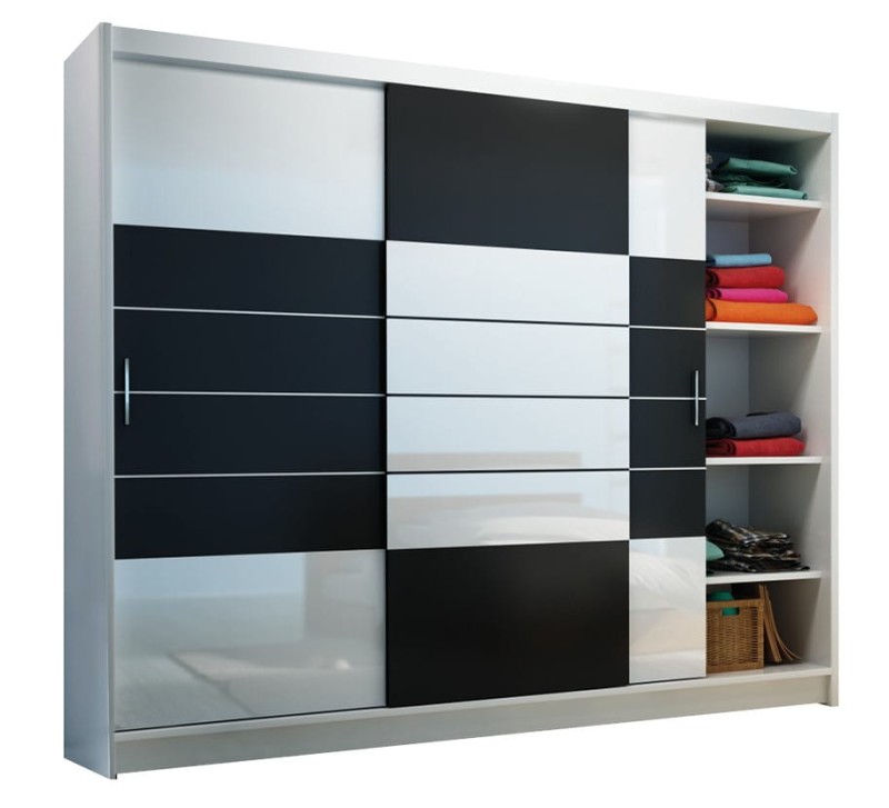 Szafa przesuwna ARUBA 250 drążek półki szuflady biały / czarny