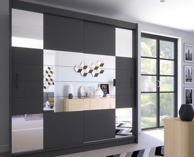 Szafa przesuwna ARUBA II 203 drążki półki grafitowa