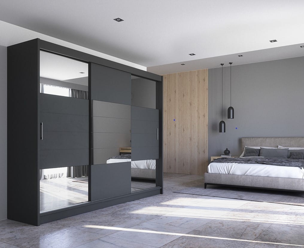 Szafa przesuwna ARUBA II 250 drążek półki szuflady grafitowa