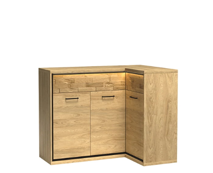 Komoda narożna M15 szerokość 127,5 cm MEDIOLAN Hikora Do Pokoju Dziennego Nowoczesny Styl Funkcjonalna Wysoka Jakość Oświetlenie