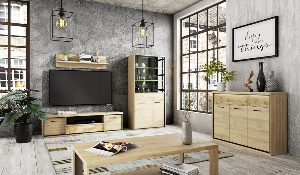 Komoda narożna M15 szerokość 127,5 cm MEDIOLAN Hikora Do Pokoju Dziennego Nowoczesny Styl Funkcjonalna Wysoka Jakość