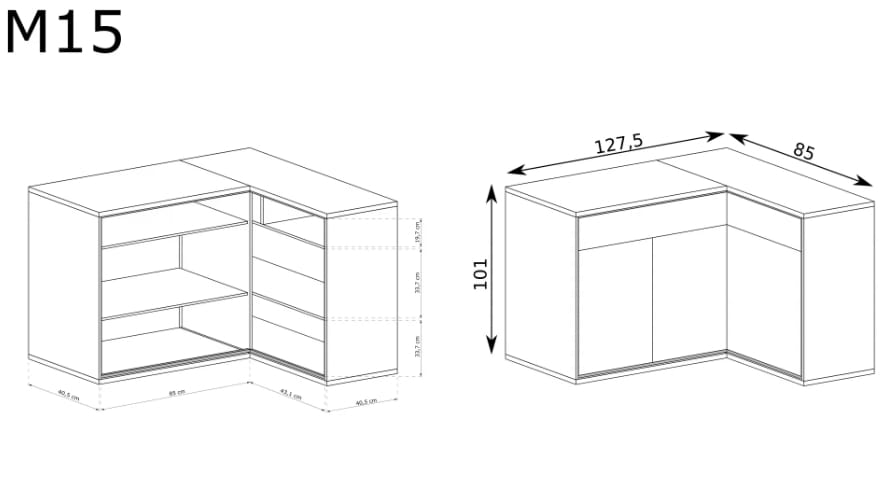Komoda narożna M15 szerokość 127,5 cm MEDIOLAN Hikora Do Pokoju Dziennego Nowoczesny Styl Funkcjonalna Wysoka Jakość