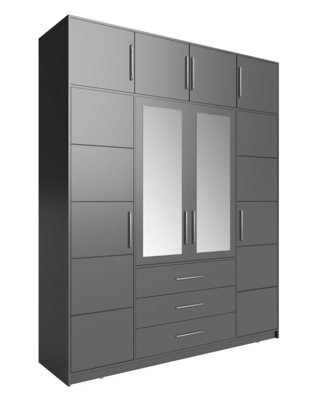 Szafa otwierana BALI D4 z nadstawką wysokość 245 cm z lustrem grafit