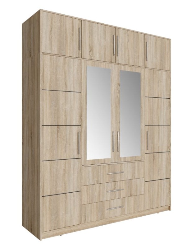 Szafa otwierana BALI D4 z nadstawką wysokość 245 cm z lustrem dąb sonoma