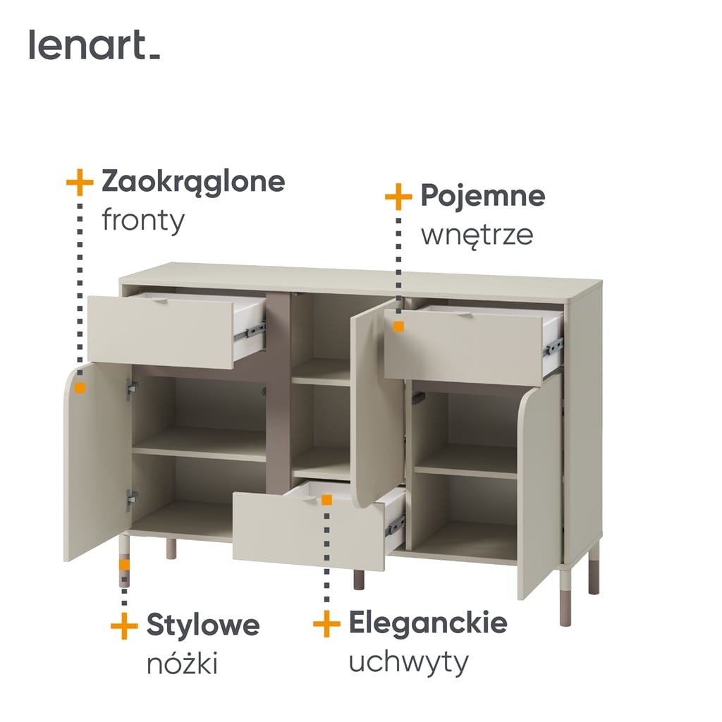 Komoda HARMONY szerokość 130 cm kaszmir/truflowy Tradycyjna Dla nastolatek Do pokoju młodzieżowego