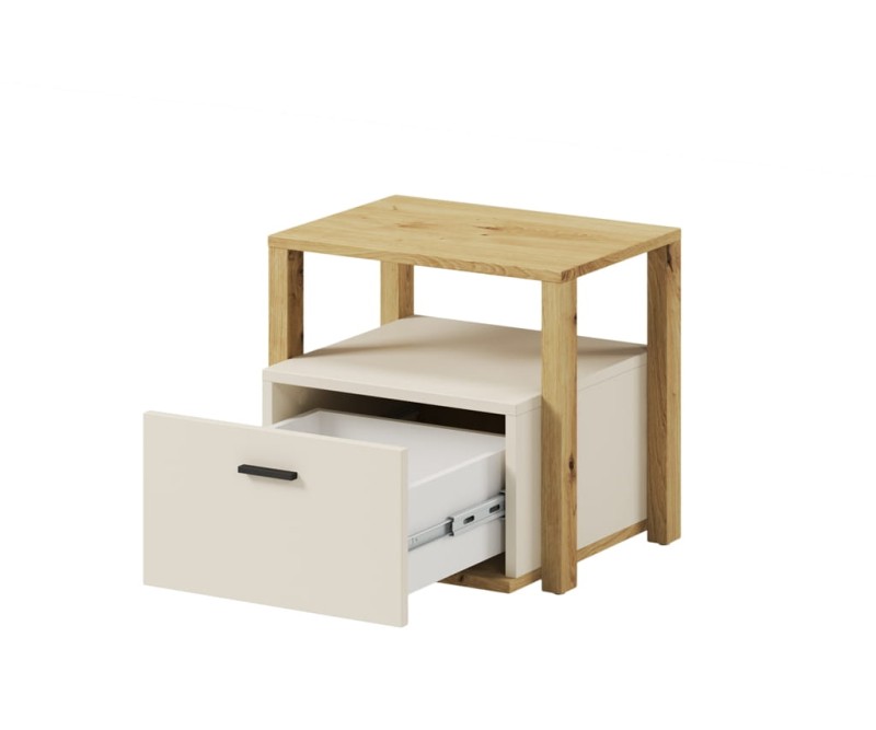 Stolik nocny LENNY szerokość 45 cm dąb artisan/beż/truflowy  Tradycyjna Dla nastolatek Do pokoju młodzieżowego