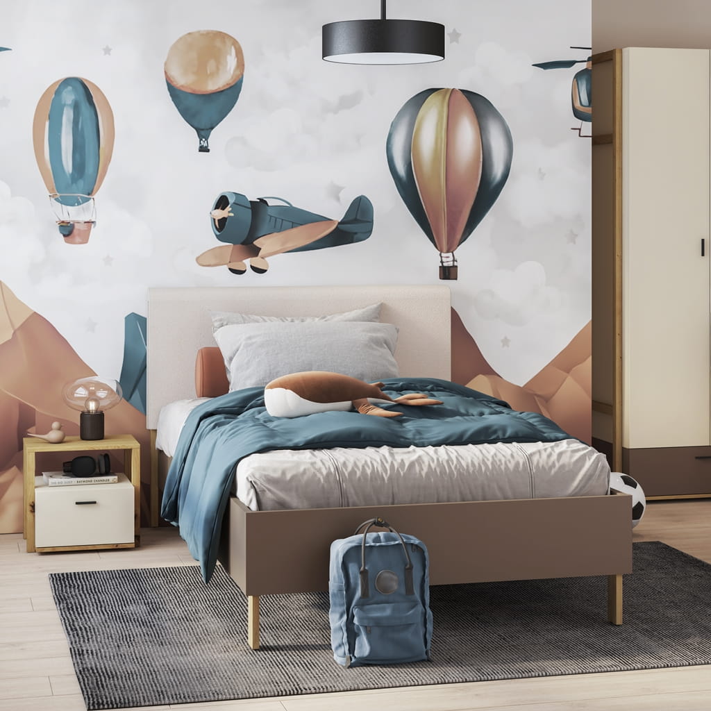 Łóżko ze stelażem LENNY powierzchnia spania 90 x 200 cm dąb artisan/beż/truflowy Tradycyjna Dla nastolatek Do pokoju młodzieżowego