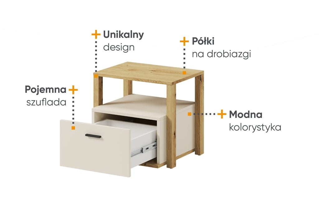 Stolik nocny LENNY szerokość 45 cm dąb artisan/beż/truflowy