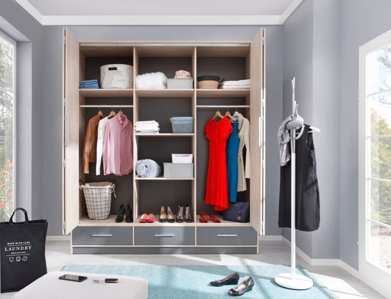 Szafa ISKO z lustrem szerokość 204 cm dąb / antracyt Do Sypialni Garderoby