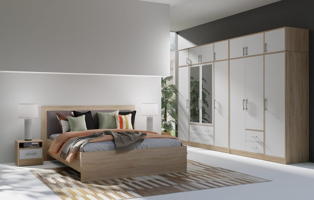 Łóżko Smart powierzchnia spania 160 x 200 cm Dąb Sonoma / Biały Lux Meblar SR6  Nowoczesna Tradycyjna Do salonu