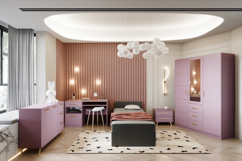 Stolik nocny BALI szerokość 53,5 cm szuflady nóżki śliwka aranżacja