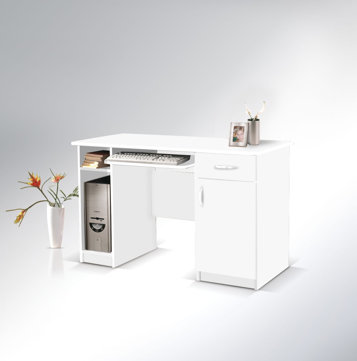 Biurko Max Bez Nadstawki Do Pokoju Dziecka Młodzieżowe Biura Gabinetu Małe Szerokość 120 cm Wysokość 75 cm Głębokość 60 cm  Białe Nowoczesne Szuflada Na Klawiaturę Półka Na Komputer