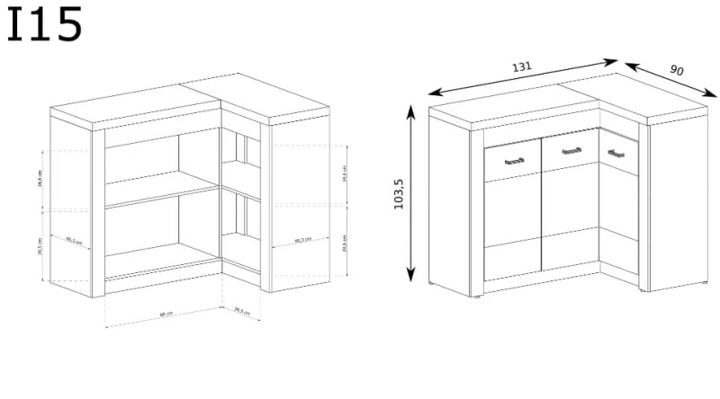 Komoda narożna szerokość 131 cm INDIANAPOLIS I15 Kraft biały Do Salonu Do Pokoju Dziennego Nowoczesny Styl Funkcjonalna Wysoka Jakość