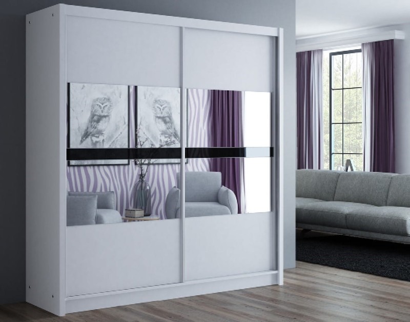 Szafa przesuwna BATUMI 203 lustro drążki półki biała aranżacja