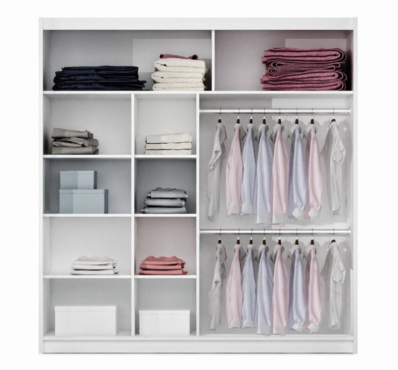 Szafa przesuwna DAKOTA 203 lustro drążki półki biała