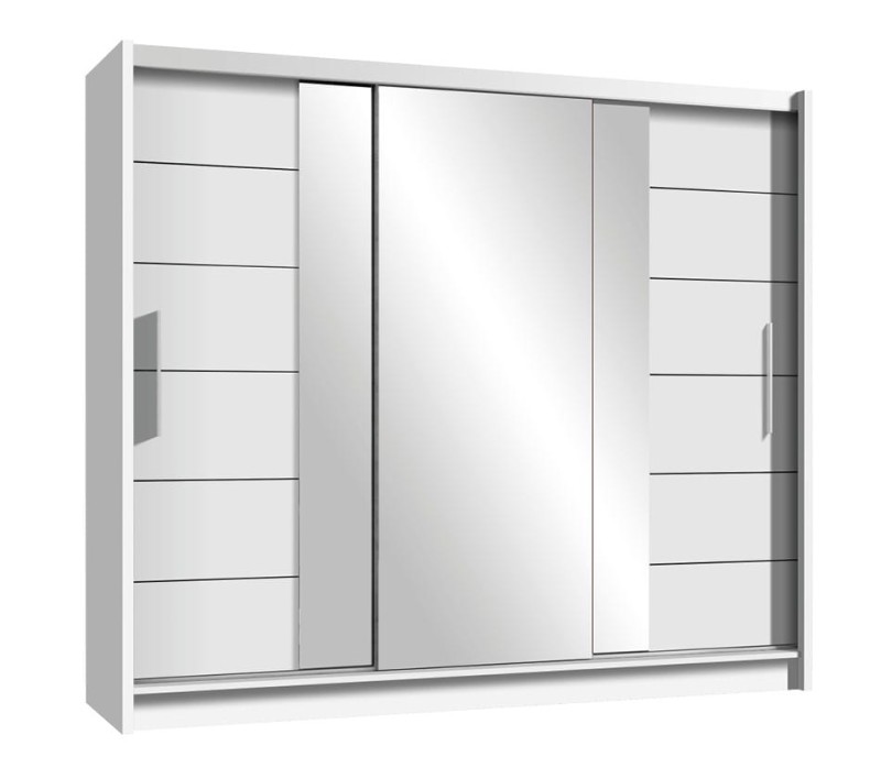 Szafa przesuwna LIZBONA II 250 lustro drążki szuflady półki biała